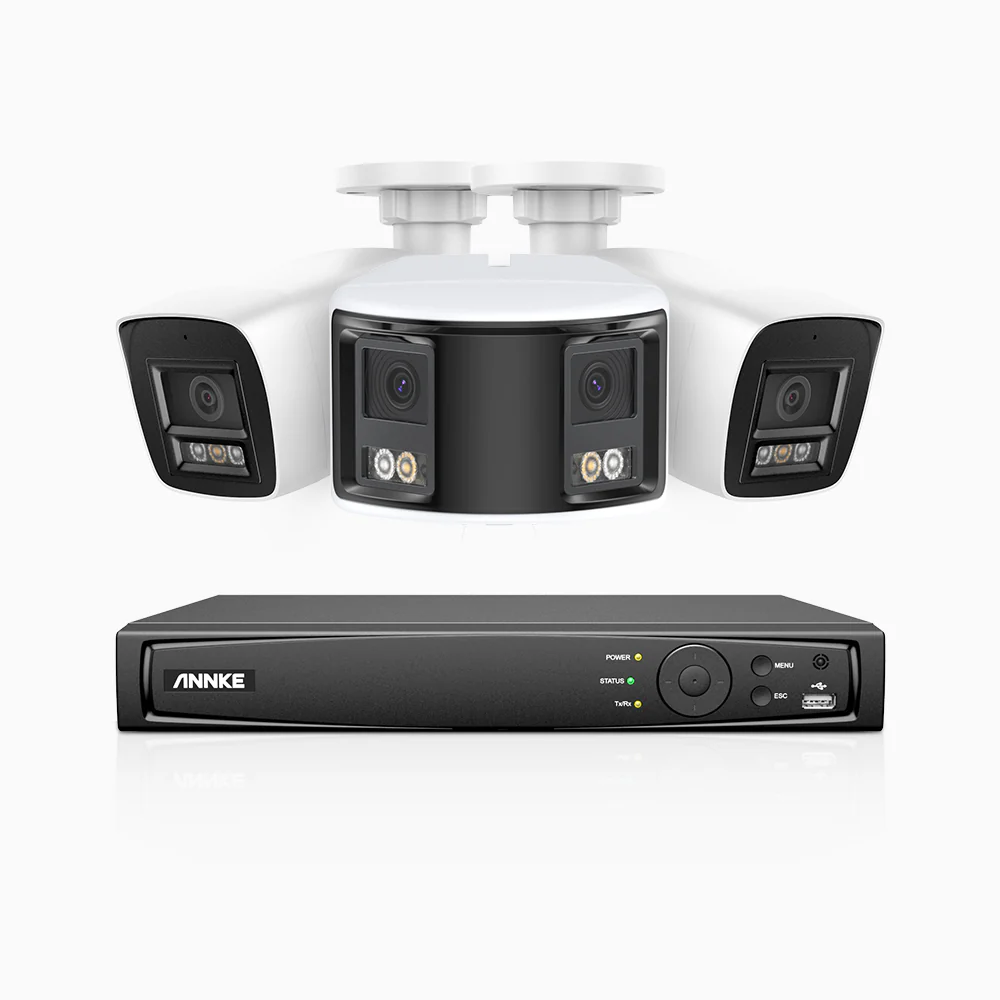 HDCK680 - 8 Channel PoE NVR Security System with Two 4K Cameras & One 6MP Dual Lens Panoramic Camera (180° Ultra Wide Angle), Human & Vehicle Detection, Built-in Microphone, Two-Way Audio