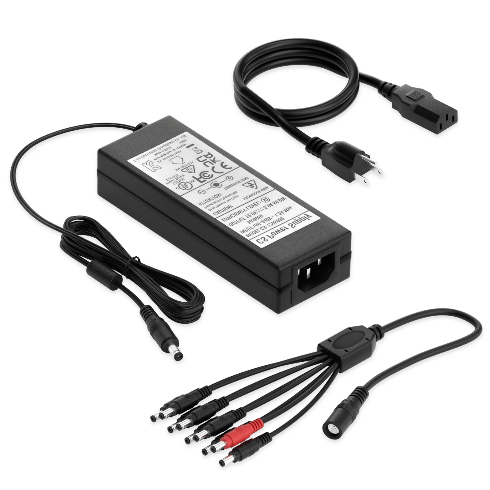 ANNKE 12V 5A Power Adapter with 9-Way Splitter Cable 100-240V AC to DC Converter - 60W Max Output for CCTV Cameras, DVR Systems, LED Lights - UL/FCC/CE/UKCA Certified (5.5×2.1mm Plug)