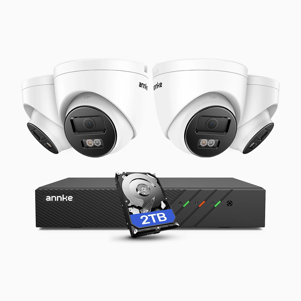 ANNKE 4K 8MP PoE Security Camera System, 4 X 4K IP Cams + 8CH NVR Recorder, 2TB HDD, Human & Vehicle Detection, Built-in Micphone, Color & IR Night Vision, RTSP Supported