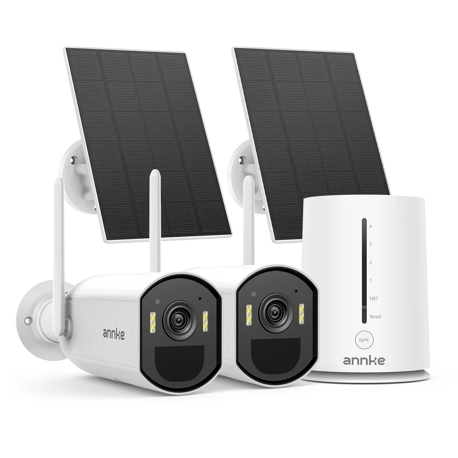 ANNKE Solar Wireless Security Camera Outdoor 4MP, 5MP Surveillance Home System, 4CH and 2 Bullet Cam-Kit, Color Night Vision, Spotlight Smart Alarm, PIR&Human Detection, 2-Way Audio, 64GB Memory Card