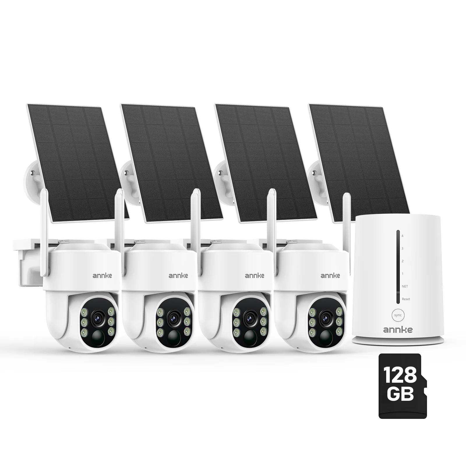 ANNKE 4MP 2K Solar Security Camera Wireless Outdoor, 5MP 4 Cam-Kit Home Surveillance System, 2.4&5G WiFi, Two-Way Audio, AI Human Detection, Spotlight Alarm,360°View, Color Night, 128GB Memory Card