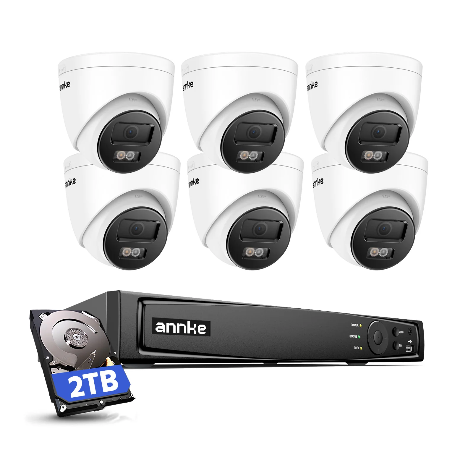 ANNKE 4K PoE Security Camera System with Audio Recording, 8CH 12MP H.265+ NVR with 6Pcs 8MP IP Turret Cams, Wide-Angle, IP67 Waterproof, Smart Dual Light