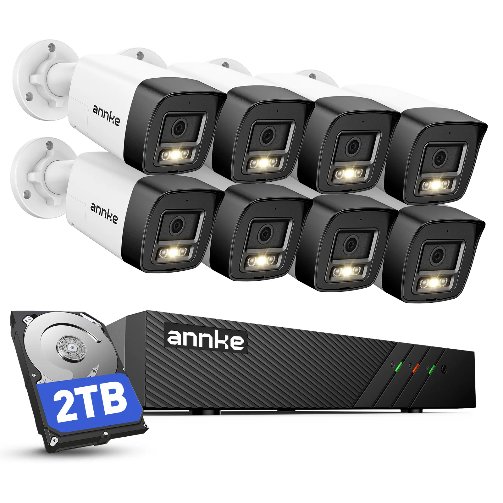 ANNKE H500 3K 5MP Poe Security Camera System, 8CH H.265+ NVR with 2TB HDD, 8pcs Wired Outdoor Bullet IP Camera with Red & Blue Light and Audio Alarm, Human/Vehicle Detection, Two-Way Audio, IP67