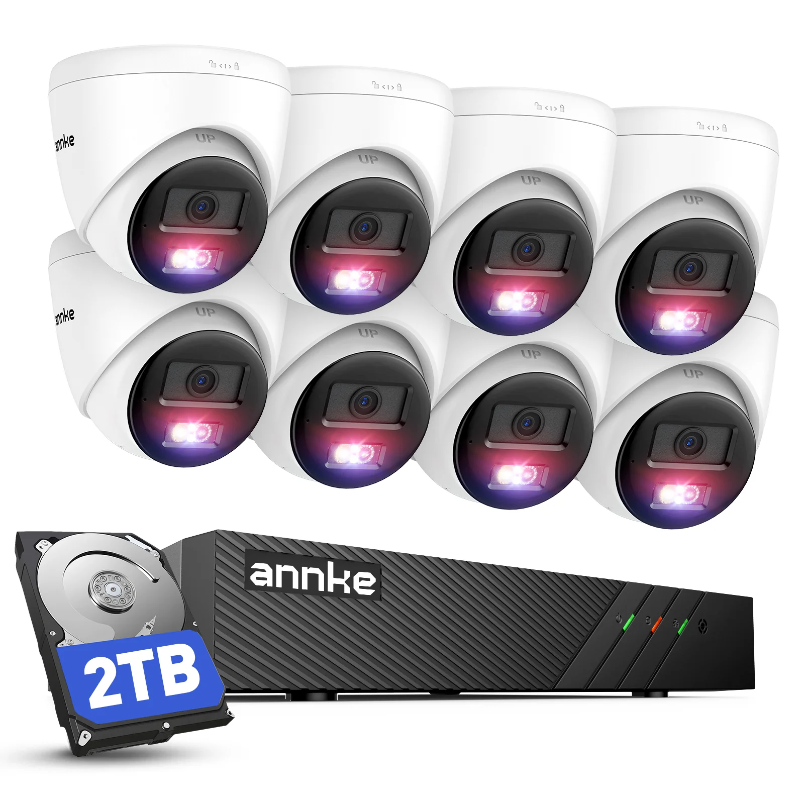 ANNKE H500 3K PoE Security Camera System with 8CH NVR, 8pcs 5MP Outdoor IP Cams, Red and Bule Light Alarm, AI Detection, 2TB HDD for 24/7 Recording, Two-Way Audio, Color Night Vision, IP67