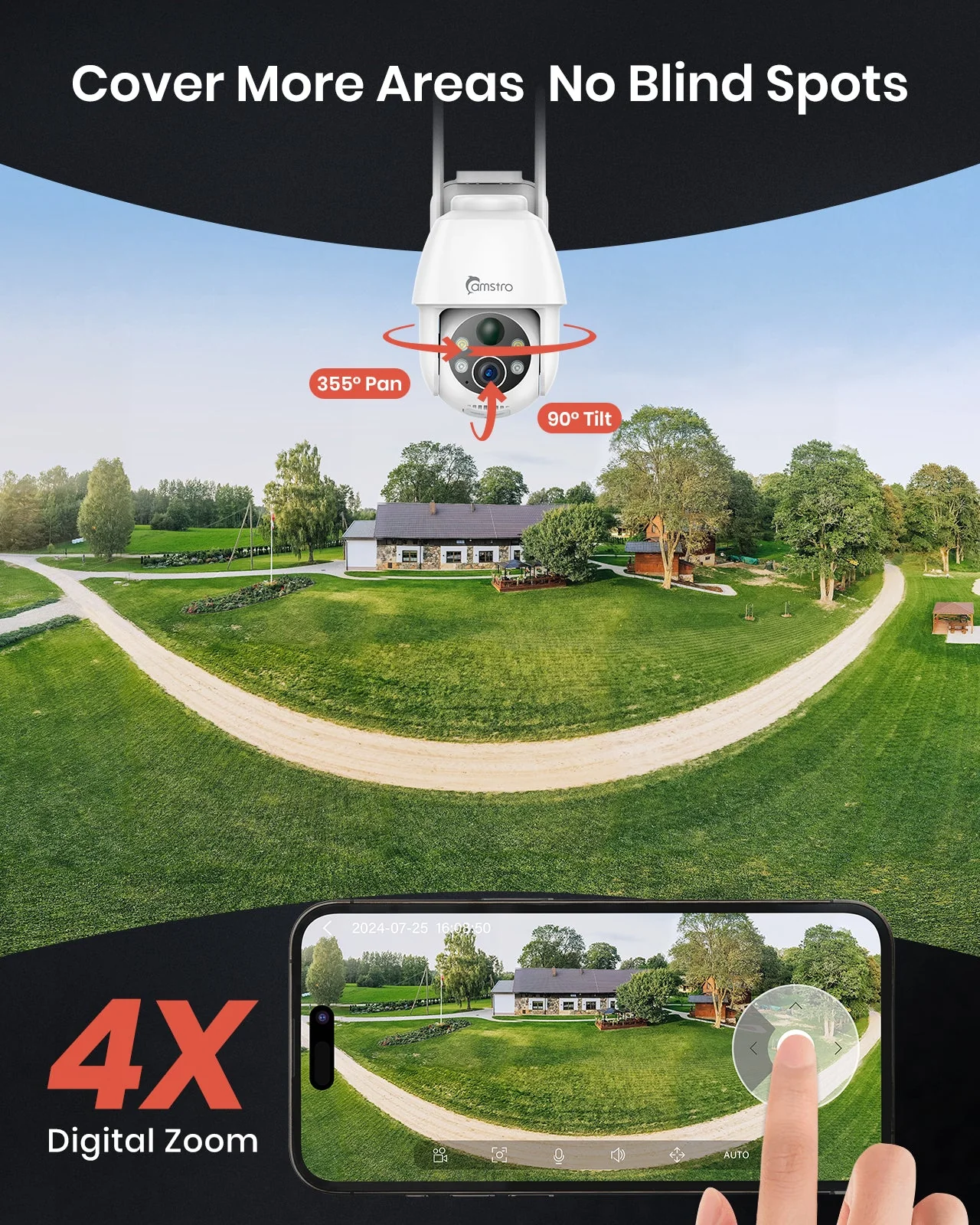 3MP Outdoor Solar Powered Battery Security IP Cameras, 5200mAh Rechargeable Battery, 130° Ultra Wide Angle, Color Night Vision, Human & Vehicle Smart Detection, Two-Way Audio, Works with Alexa & Google - Image 8