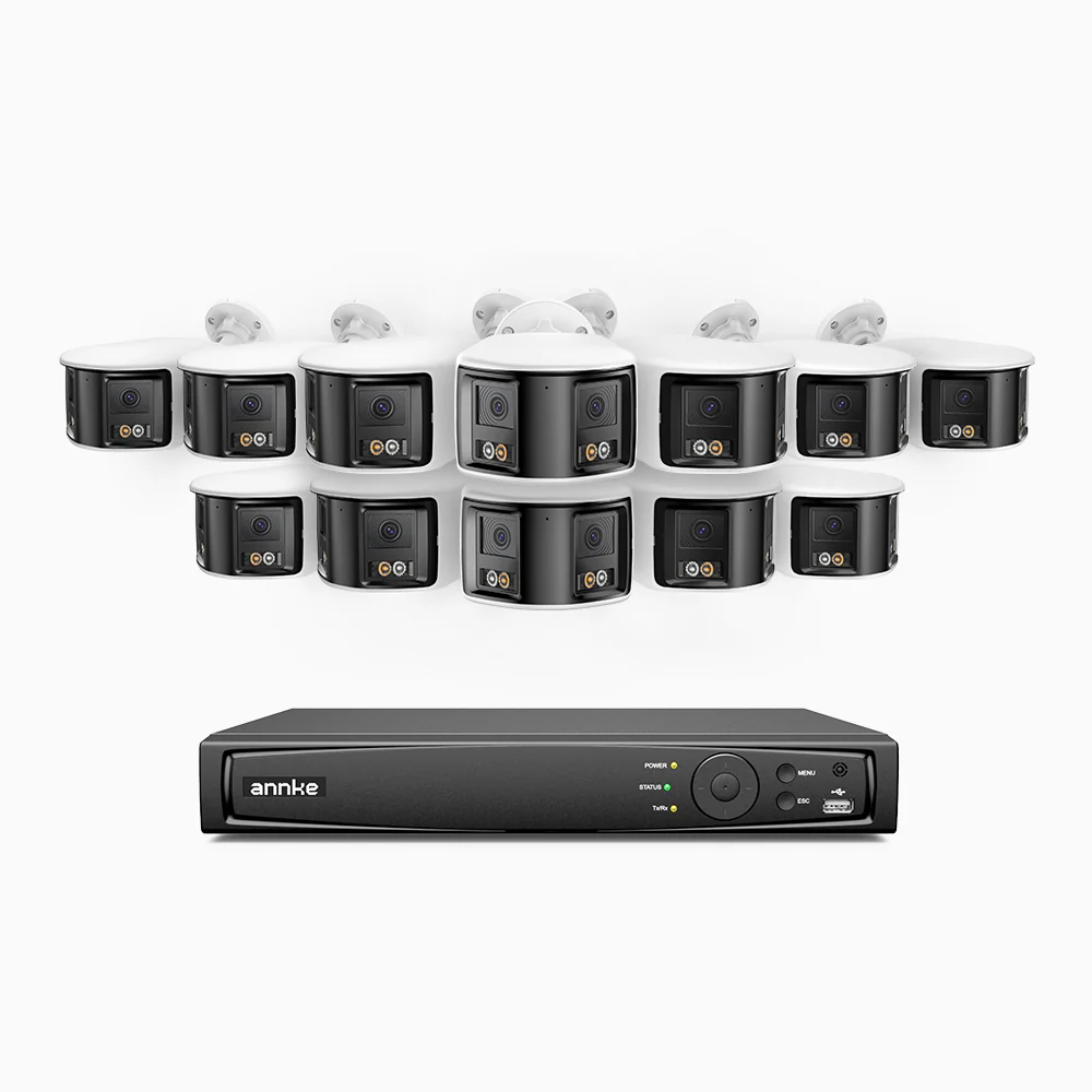FDH800 - 4K 16CH PoE Security System with 12 Seamless Dual-Lens Cameras, 77° Vertical FOV, 180° Panoramic Coverage, Smart Color Night Vision & Active Deterrence, Two-Way Audio - Image 2