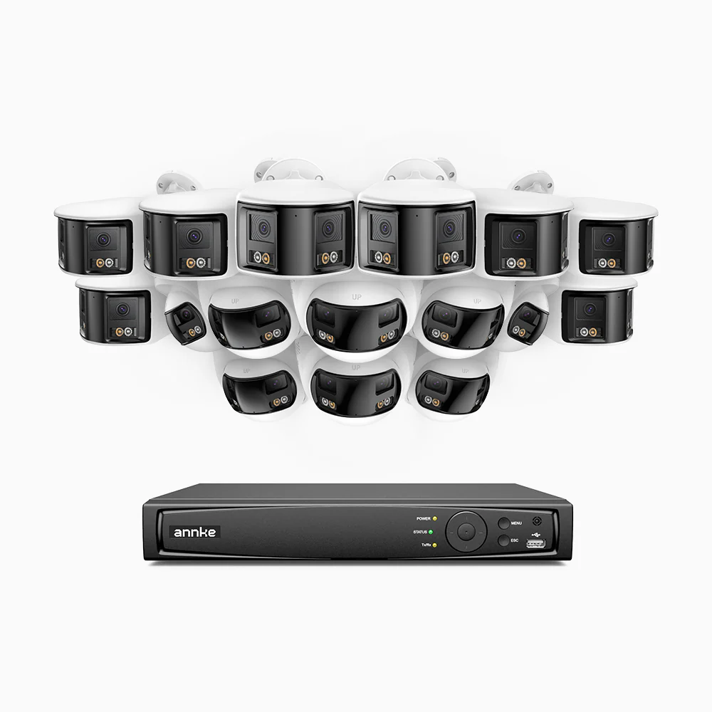 FDH800 - 4K 16CH PoE Security System with 16 Seamless Dual-Lens Cameras (8 Bullet + 8 Turret),77° Vertical FOV, 180° Panoramic Coverage, Smart Color Night Vision & Active Deterrence, Two-Way Audio