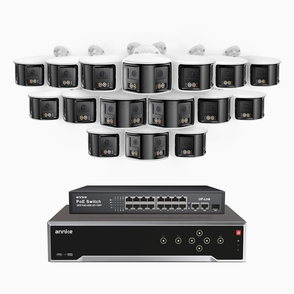 FDH800 - 4K 32CH PoE Security System with 16 Seamless Dual-Lens Cameras, 77° Vertical FOV, 180° Panoramic Coverage, Smart Color Night Vision & Active Deterrence, Two-Way Audio - Image 2