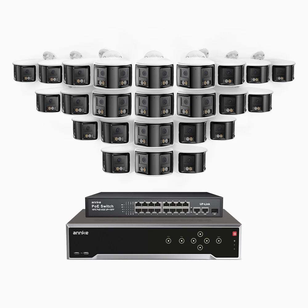 FDH800 - 4K 32CH PoE Security System with 24 Seamless Dual-Lens Cameras, 77° Vertical FOV, 180° Panoramic Coverage, Smart Color Night Vision & Active Deterrence, Two-Way Audio - Image 2