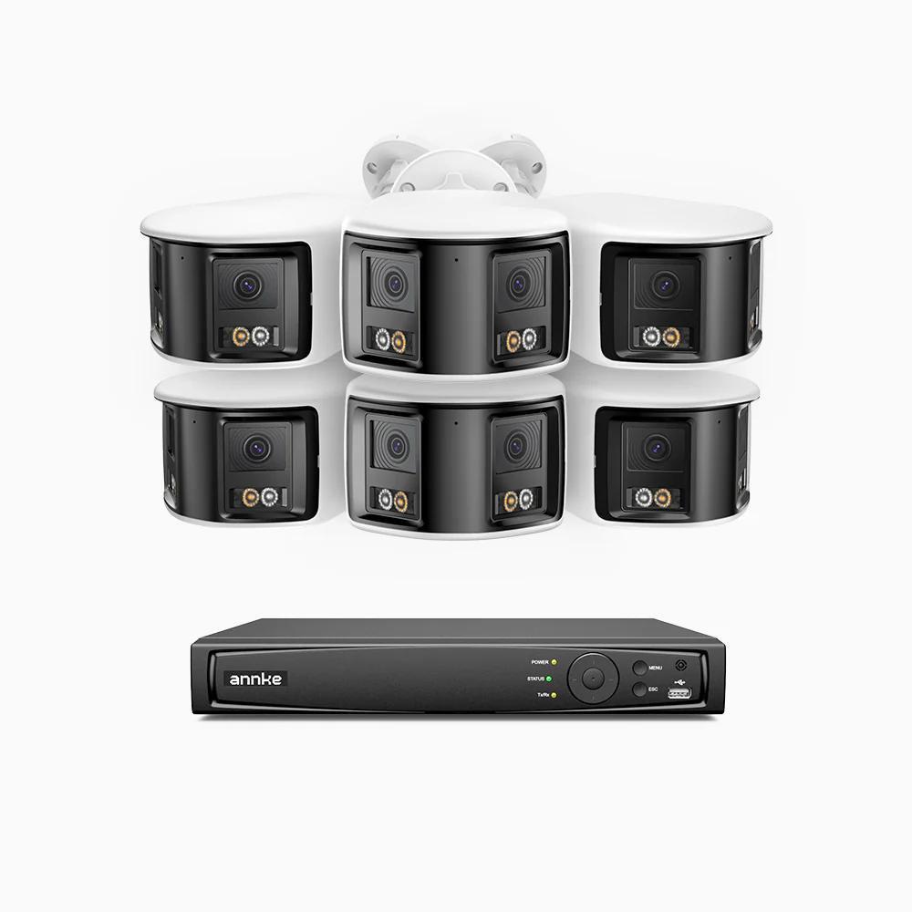 FDH800 - 4K 8CH PoE Security System with 6 Seamless Dual-Lens Cameras, 77° Vertical FOV, 180° Panoramic Coverage, Smart Color Night Vision & Active Deterrence, Two-Way Audio - Image 2