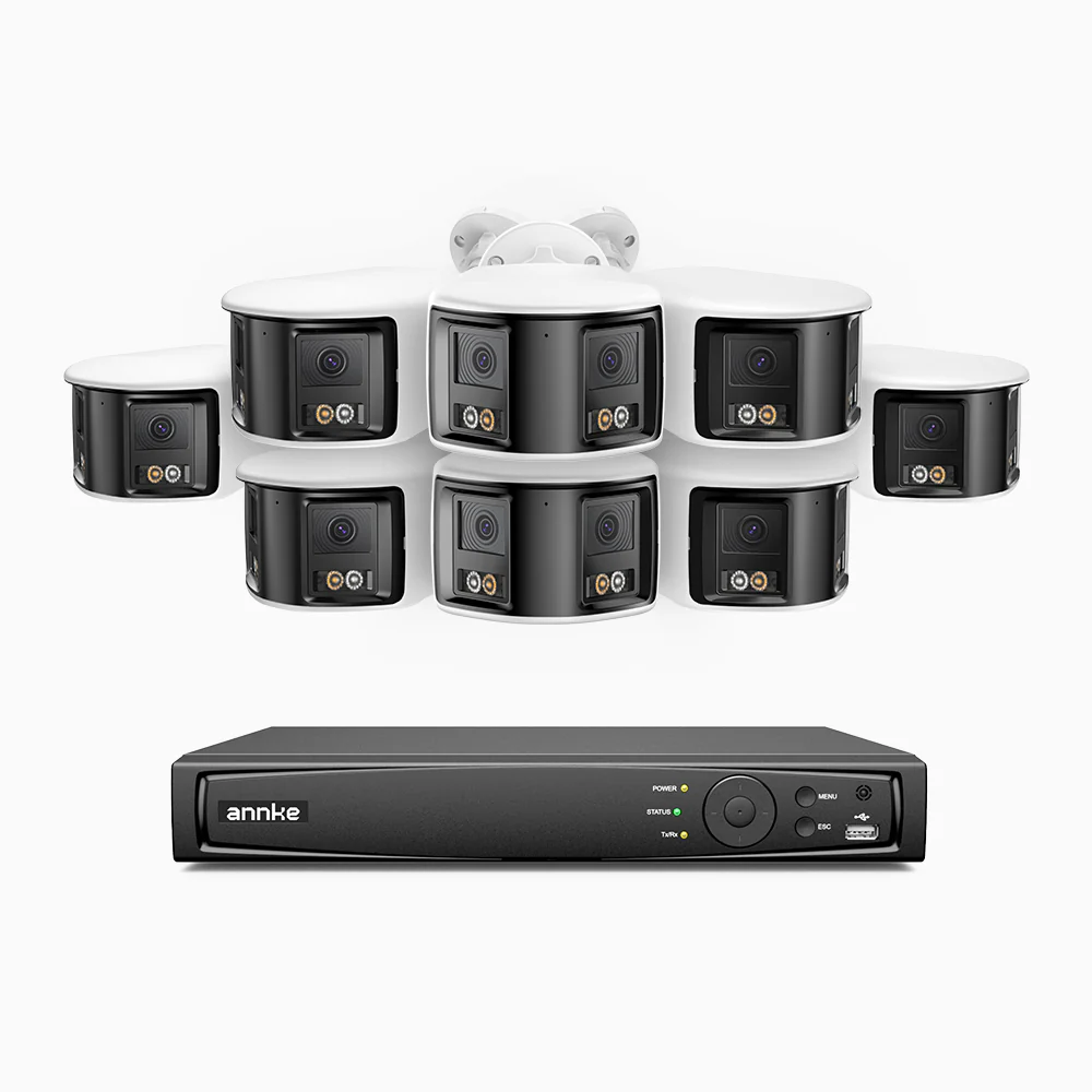 FDH800 - 4K 8CH PoE Security System with 8 Seamless Dual-Lens Cameras, 77° Vertical FOV, 180° Panoramic Coverage, Smart Color Night Vision & Active Deterrence, Two-Way Audio - Image 2