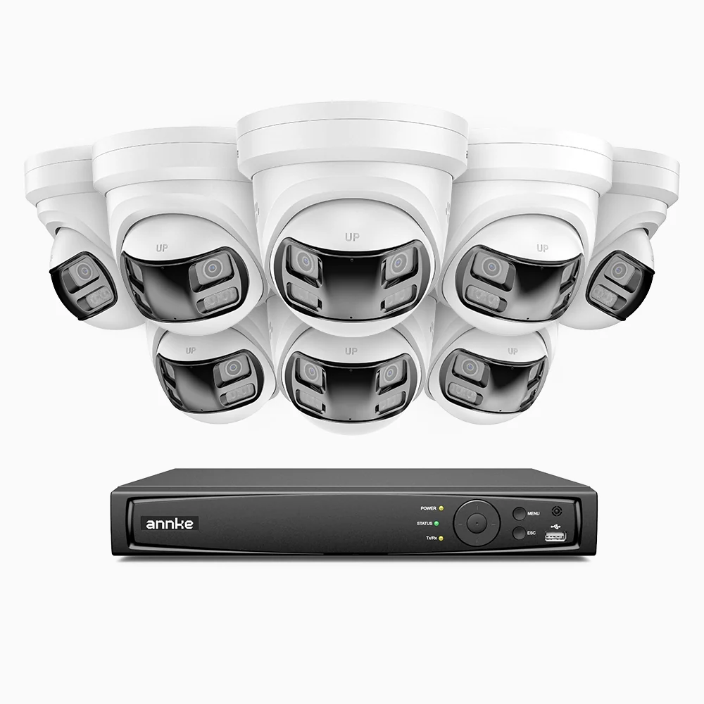 FDH800P - 8MP UHD 8 Channel 8 Dual Lens Cameras PoE Security System, 77° Vertical FOV, 180° Panoramic Coverage, Smart Color Night Vision & Active Deterrence, Two-Way Audio