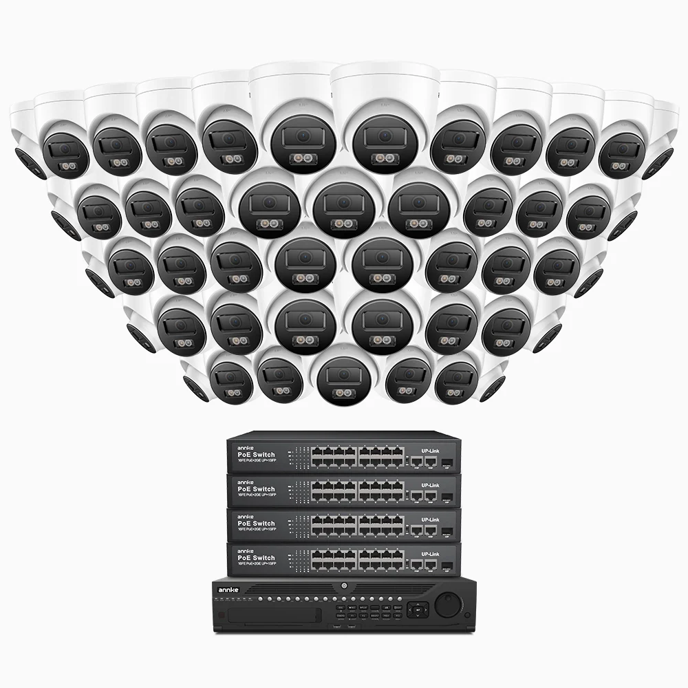 H1200 - 4K 12MP 64 Channel 48 Cameras PoE Security System, Color & IR Night Vision, Human & Vehicle Detection, H.265+, Built-in Microphone, Max. 512 GB Local Storage, IP67