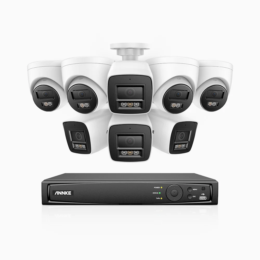 H1200 - 4K 12MP 8 Channel PoE Security System with 4 Bullet & 4 Turret Cameras, Color & IR Night Vision, Human & Vehicle Detection, H.265+, Built-in Microphone, Max. 512 GB Local Storage, IP67
