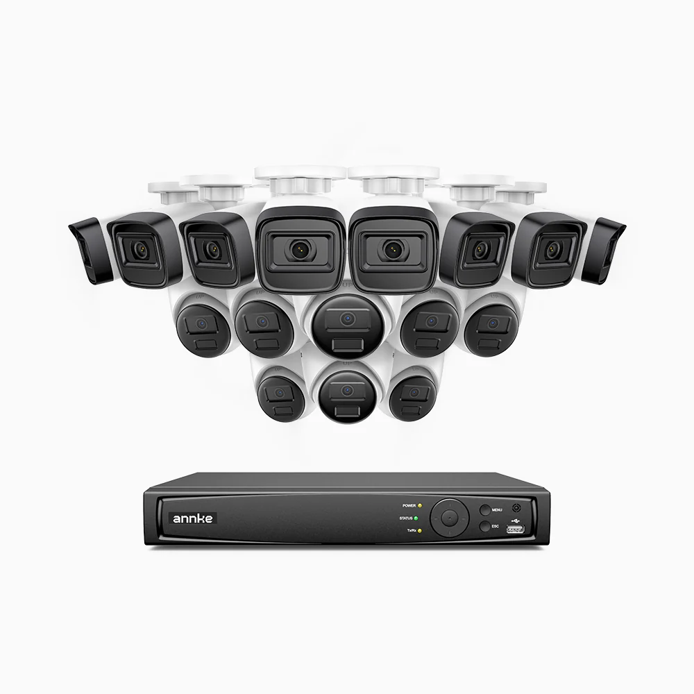 H300 - 2K 3MP 16 Channel PoE Security System with 8 Bullet & 8 Turret Cameras, EXIR 2.0 Night Vision, Motion Detection, H.265+, IP67 Waterproof