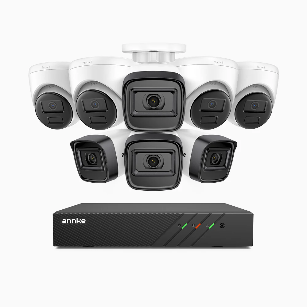 H300 - 2K 3MP 8 Channel PoE Security System with 4 Bullet & 4 Turret Cameras, EXIR 2.0 Night Vision, Motion Detection, H.265+, IP67 Waterproof
