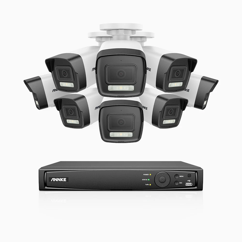 H500P - 3K 16 Channel 8 Cameras PoE Security System, Color & IR Night Vision, 3072 X 1728 @ 20fps, Human & Vehicle Detection, Two-Way Audio, IP67