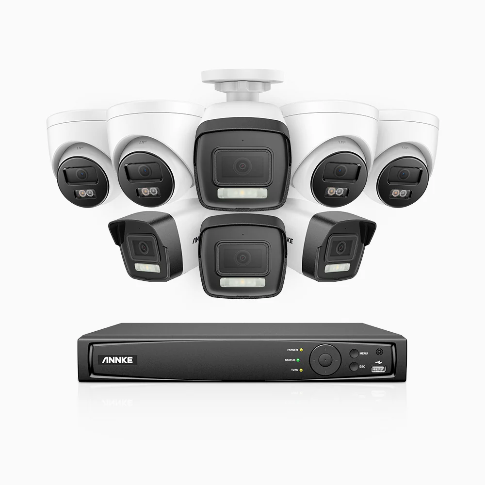 H500P - 3K 16 Channel PoE Security System with 4 Bullet & 4 Turret Cameras, Color & IR Night Vision, 3072 X 1728 @ 20fps, Human & Vehicle Detection, Two-Way Audio, IP67