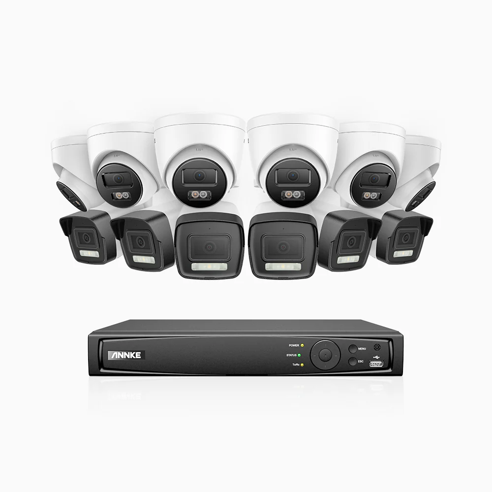 H500P - 3K 16 Channel PoE Security System with 6 Bullet & 6 Turret Cameras, Color & IR Night Vision, 3072 X 1728 @ 20fps, Human & Vehicle Detection, Two-Way Audio, IP67