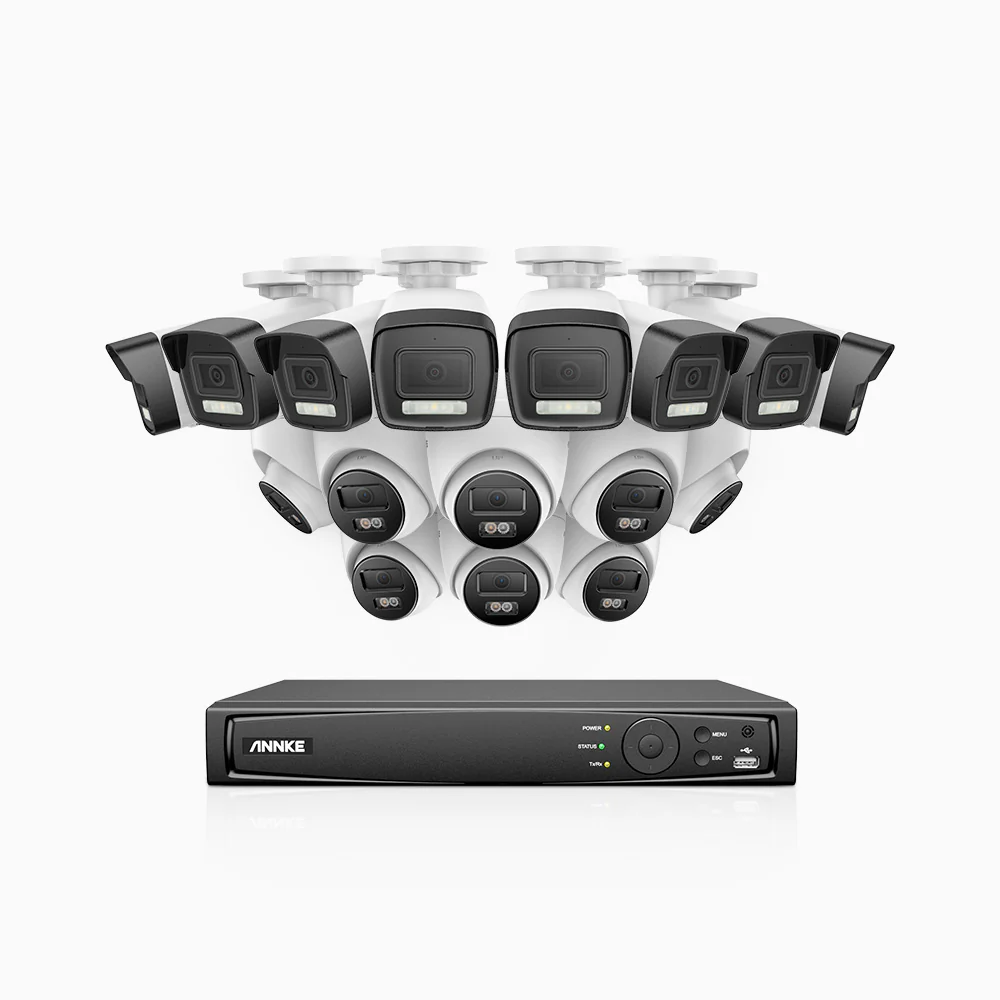 H500P - 3K 16 Channel PoE Security System with 8 Bullet & 8 Turret Cameras, Color & IR Night Vision, 3072 X 1728 @ 20fps, Human & Vehicle Detection, Two-Way Audio, IP67
