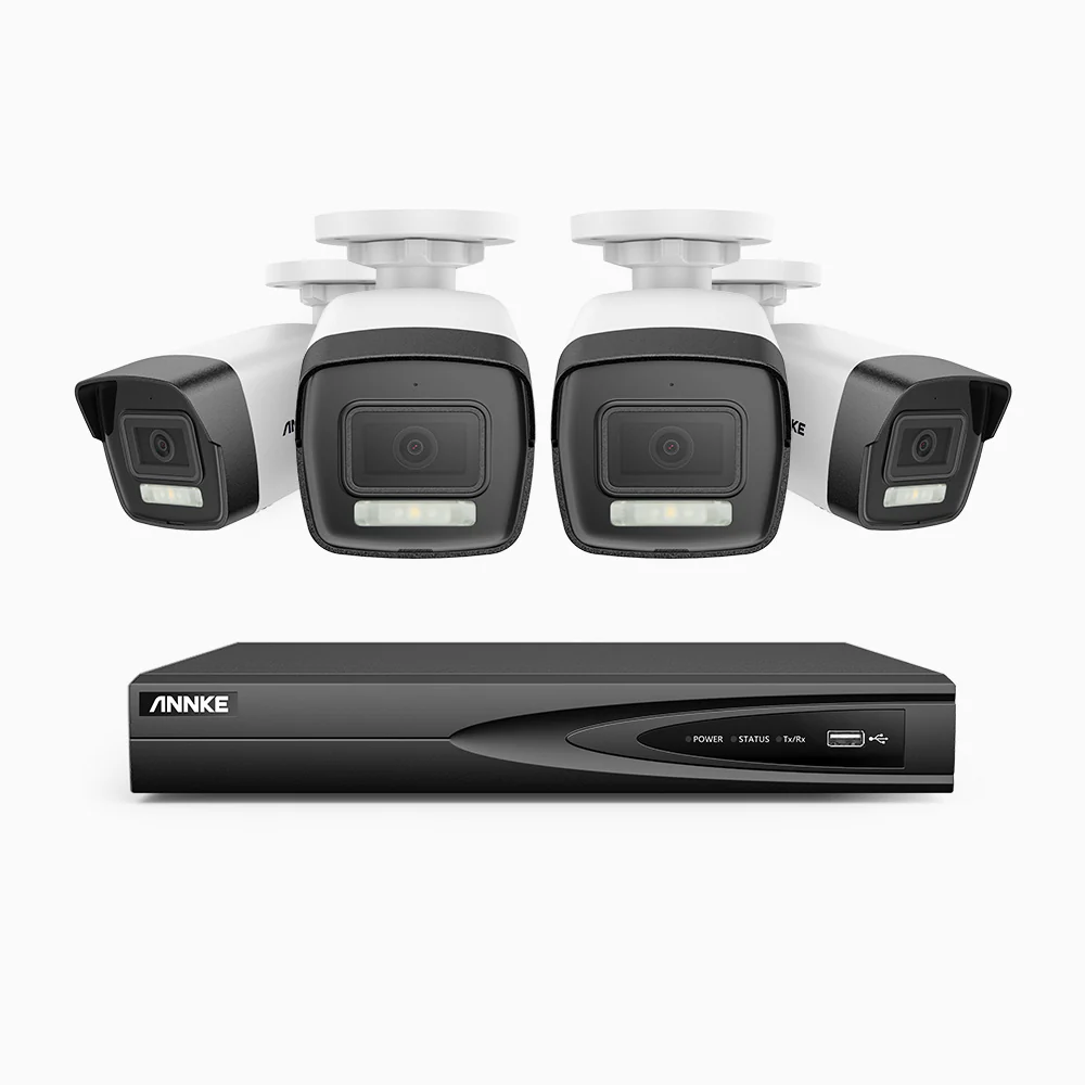 H500P - 3K 4 Channel 4 Cameras PoE Security System, Color & IR Night Vision, 3072 X 1728 @ 20fps, Human & Vehicle Detection, Two-Way Audio, IP67