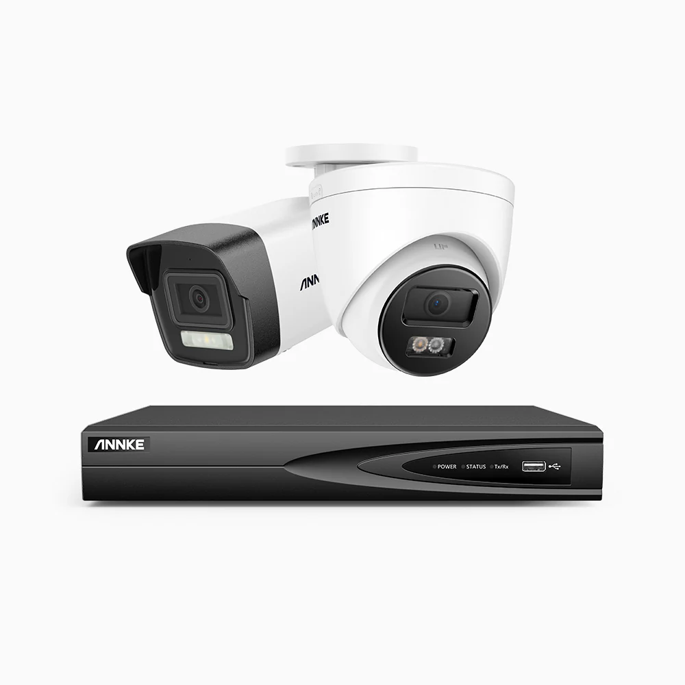 H500P - 3K 4 Channel PoE Security System with 1 Bullet & 1 Turret Cameras, Color & IR Night Vision, 3072 X 1728 @ 20fps, Human & Vehicle Detection, Two-Way Audio, IP67