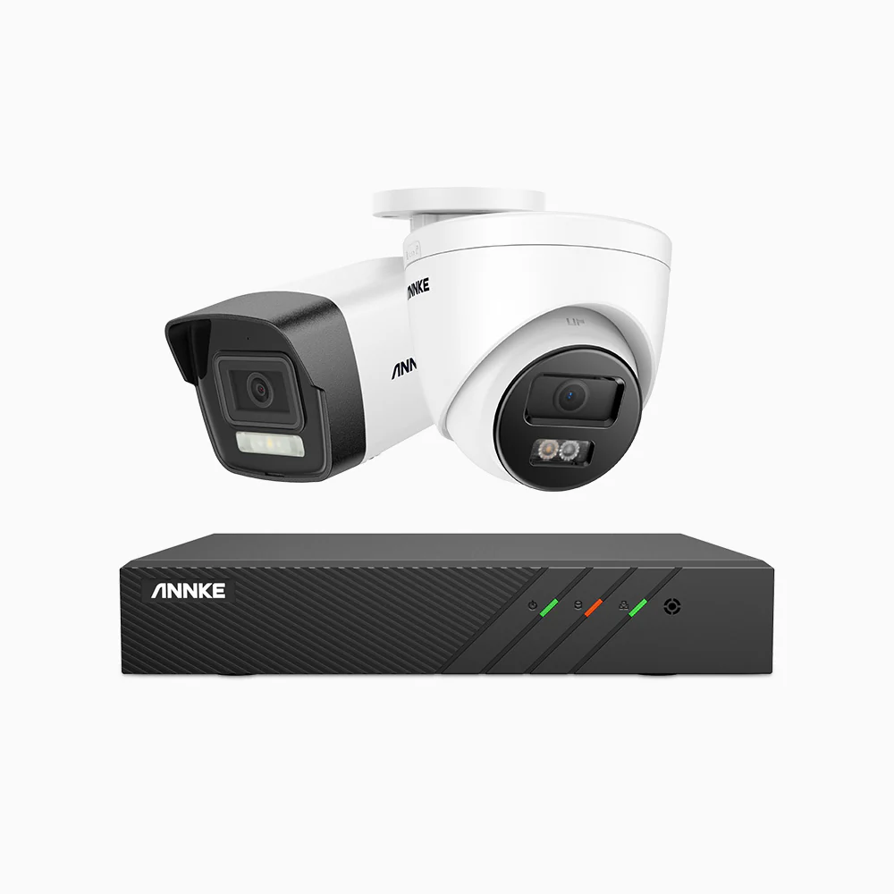 H500P - 3K 8 Channel PoE Security System with 1 Bullet & 1 Turret Cameras, Color & IR Night Vision, 3072 X 1728 @ 20fps, Human & Vehicle Detection, Two-Way Audio, IP67