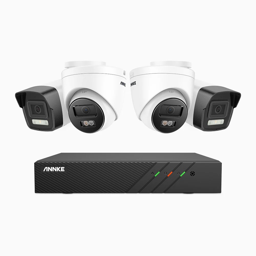 H500P - 3K 8 Channel PoE Security System with 2 Bullet & 2 Turret Cameras, Color & IR Night Vision, 3072 X 1728 @ 20fps, Human & Vehicle Detection, Two-Way Audio, IP67