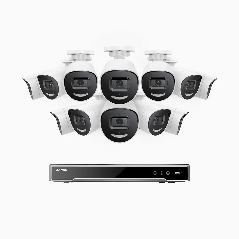 H800X - 4K 16 Channel 12 Cameras PoE Security System, 1/1.8'' BSI Sensor, f/1.6 Aperture (0.003 Lux), Siren & Strobe Alarm,Two-Way Audio, Human & Vehicle Detection, Perimeter Protection, All-Metal Housing