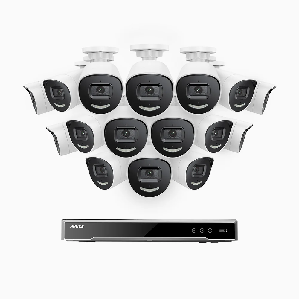 H800X - 4K 16 Channel 16 Cameras PoE Security System, 1/1.8'' BSI Sensor, f/1.6 Aperture (0.003 Lux), Siren & Strobe Alarm,Two-Way Audio, Human & Vehicle Detection, Perimeter Protection, All-Metal Housing