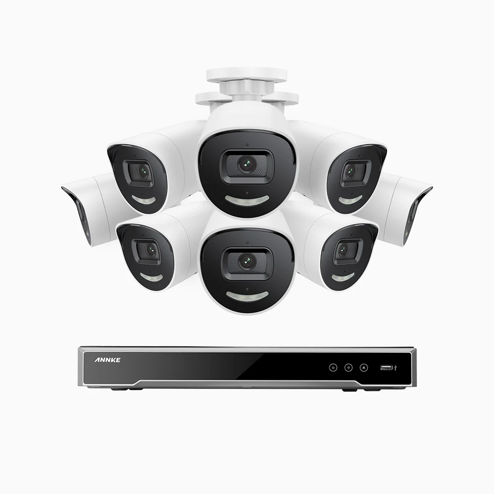 H800X - 4K 16 Channel 8 Cameras PoE Security System, 1/1.8'' BSI Sensor, f/1.6 Aperture (0.003 Lux), Siren & Strobe Alarm,Two-Way Audio, Human & Vehicle Detection, Perimeter Protection, All-Metal Housing