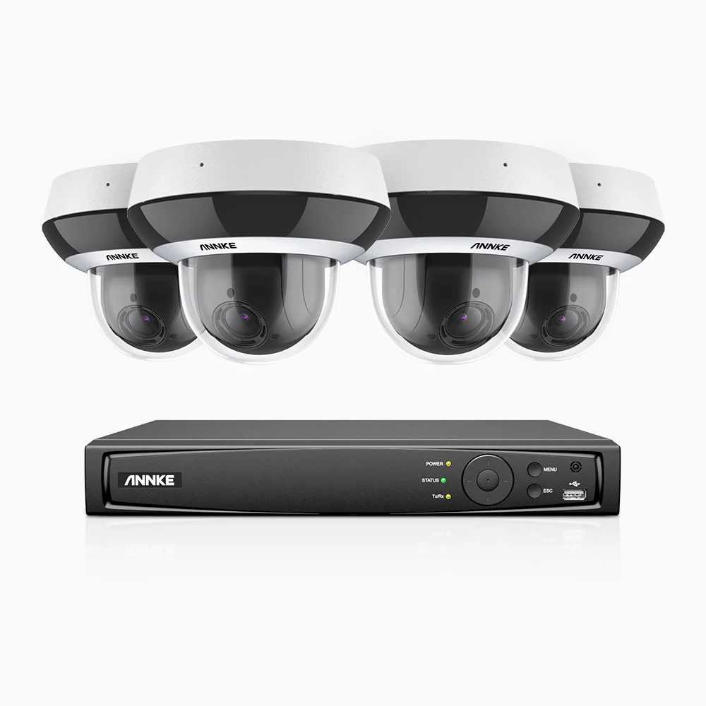 HZ504P - 8 Channel 4 Cameras PTZ PoE Security System, 3K Super HD, 4X Optical Zoom, 3072 × 1728 @ 30FPS, Color Night Vision, Human & Vehicle Detection, Two-Way Audio, IK10 Vandal-Proof