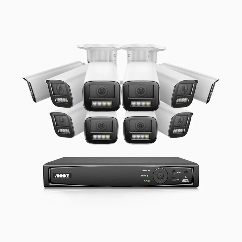 HZ804 - 4K 16 Channel 10 Cameras PoE Security System, 4X Optical Zoom, 2.8 - 12 MM Motorized Varifocal Lens, Smart Dual Light Night Vision, Motion Detection 2.0, Built-in Microphone, Siren & Strobe Alarm, Upgraded Version