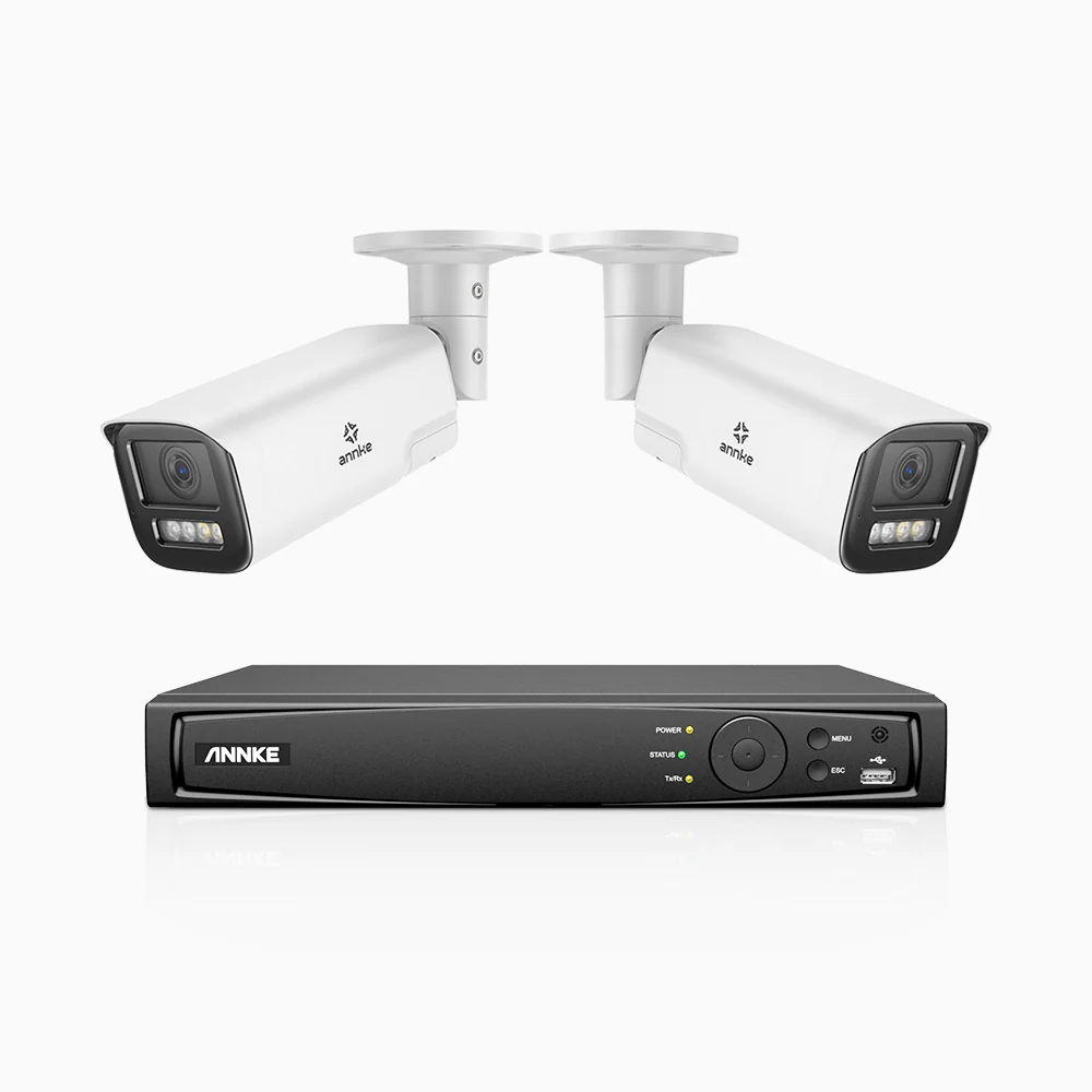 HZ804 - 4K 4 Channel 2 Cameras PoE Security System, 4X Optical Zoom, 2.8 - 12 MM Motorized Varifocal Lens, Smart Dual Light Night Vision, Motion Detection 2.0, Built-in Microphone, Siren & Strobe Alarm, Upgraded Version