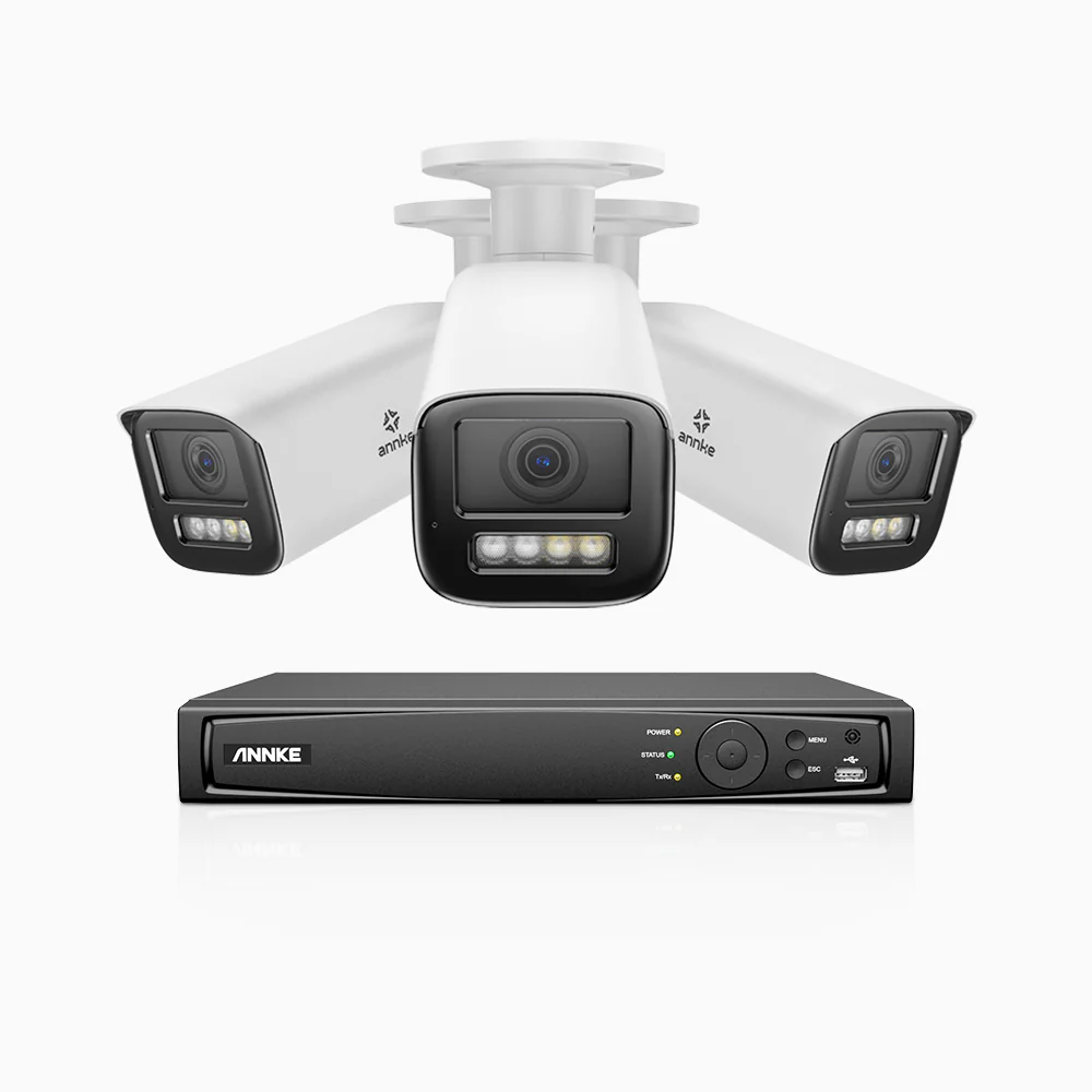 HZ804 - 4K 4 Channel 3 Cameras PoE Security System, 4X Optical Zoom, 2.8 - 12 MM Motorized Varifocal Lens, Smart Dual Light Night Vision, Motion Detection 2.0, Built-in Microphone, Siren & Strobe Alarm, Upgraded Version