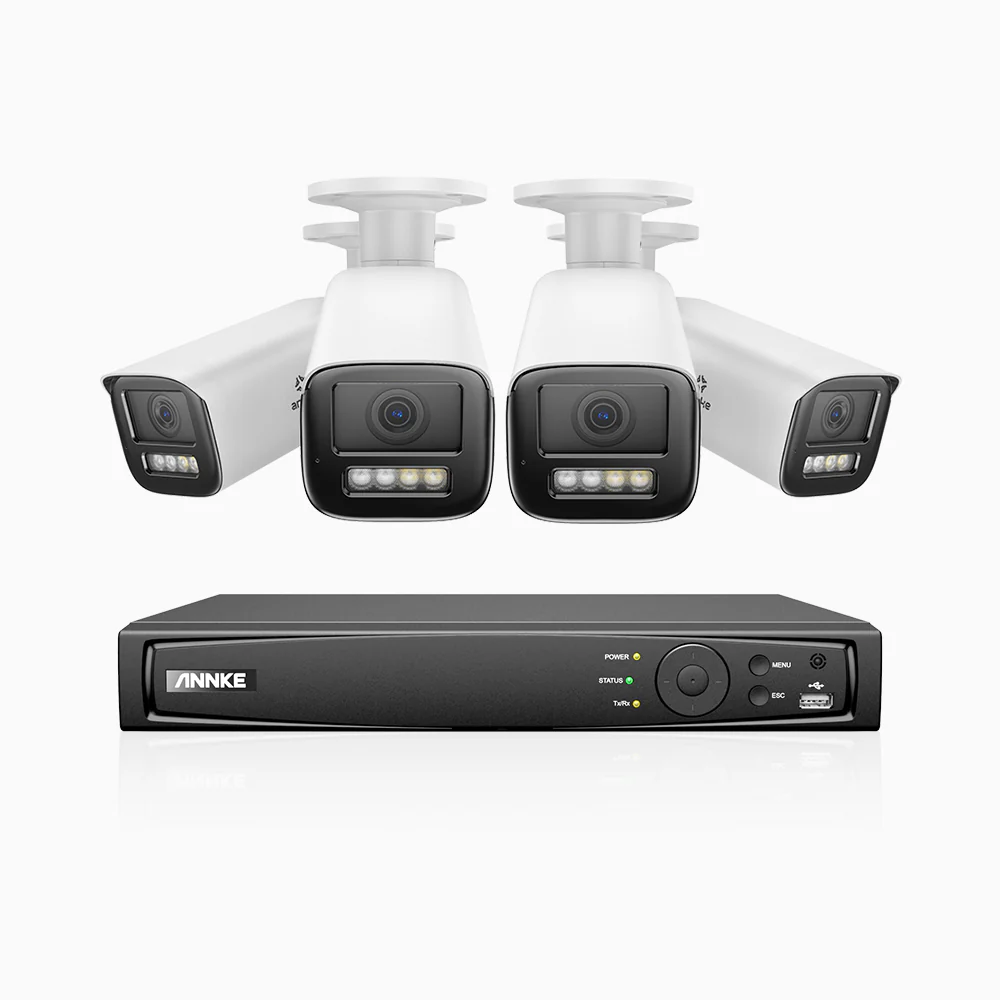 HZ804 - 4K 4 Channel 4 Cameras PoE Security System, 4X Optical Zoom, 2.8 - 12 MM Motorized Varifocal Lens, Smart Dual Light Night Vision, Motion Detection 2.0, Built-in Microphone, Siren & Strobe Alarm, Upgraded Version