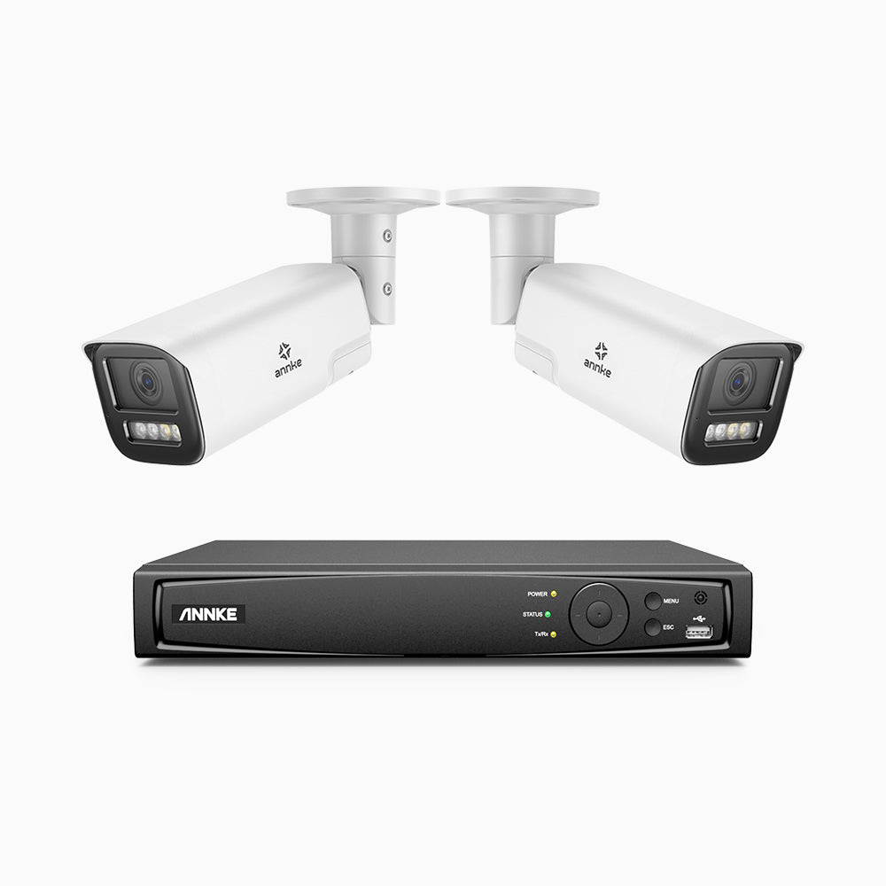HZ804 - 4K 8 Channel 2 Cameras PoE Security System, 4X Optical Zoom, 2.8 - 12 MM Motorized Varifocal Lens, Smart Dual Light Night Vision, Motion Detection 2.0, Built-in Microphone, Siren & Strobe Alarm, Upgraded Version