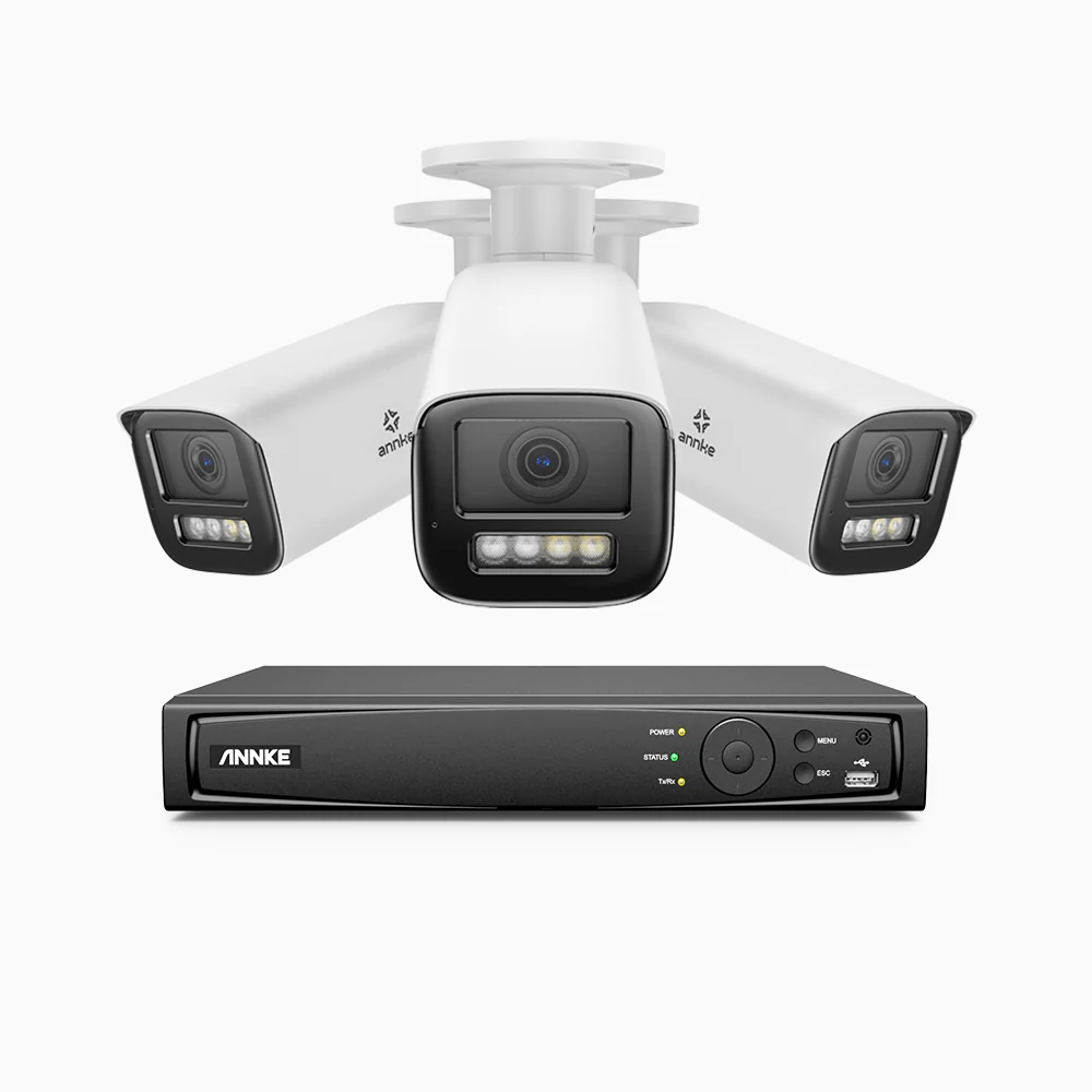 HZ804 - 4K 8 Channel 3 Cameras PoE Security System, 4X Optical Zoom, 2.8 - 12 MM Motorized Varifocal Lens, Smart Dual Light Night Vision, Motion Detection 2.0, Built-in Microphone, Siren & Strobe Alarm, Upgraded Version