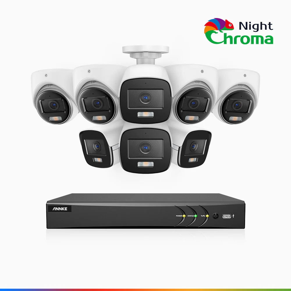 NightChroma<sup>TM</sup> NAK500 - Updated Version, 3K 8 Channel TVI Security System with 4 Bullet & 4 Turret Cameras, Acme Color Night Vision, 2960 × 1665 Resolution, f/1.0 Aperture (0.001 Lux), Built-in Microphone, IP67