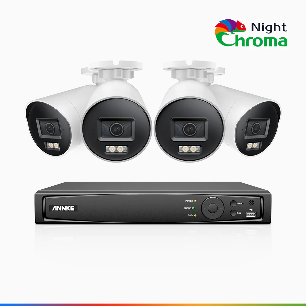 NightChroma<sup>TM</sup> NBRK800 - 4K 8 Channel 4 Cameras Outdoor PoE Security System, Red Blue Flashing Lights & Siren, 3840*2160, Acme Color & IR Night Vision, Human & Vehicle Detection, Two-Way Audio, IP67 Weatherproof, All-Metal Housing - Image 2