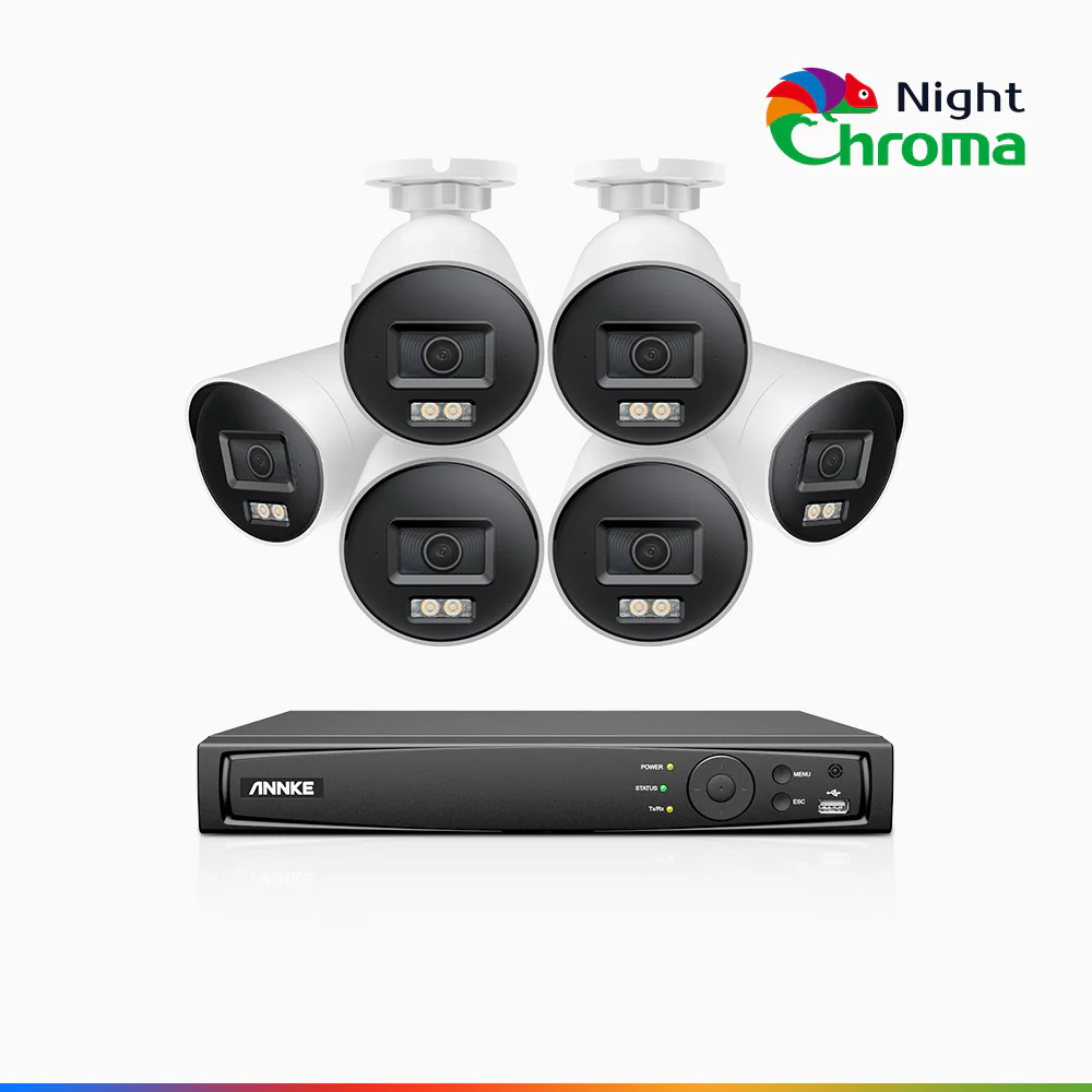 NightChroma<sup>TM</sup> NBRK800 - 4K 8 Channel 6 Cameras Outdoor PoE Security System, Red Blue Flashing Lights & Siren, 3840*2160, Acme Color & IR Night Vision, Human & Vehicle Detection, Two-Way Audio, IP67 Weatherproof, All-Metal Housing - Image 2