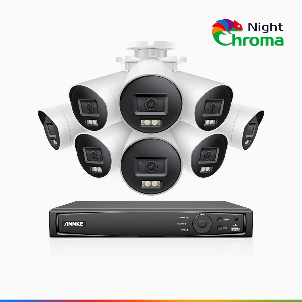NightChroma<sup>TM</sup> NBRK800 - 4K 8 Channel 8 Cameras Outdoor PoE Security System, Red Blue Flashing Lights & Siren, 3840*2160, Acme Color & IR Night Vision, Human & Vehicle Detection, Two-Way Audio, IP67 Weatherproof, All-Metal Housing - Image 2
