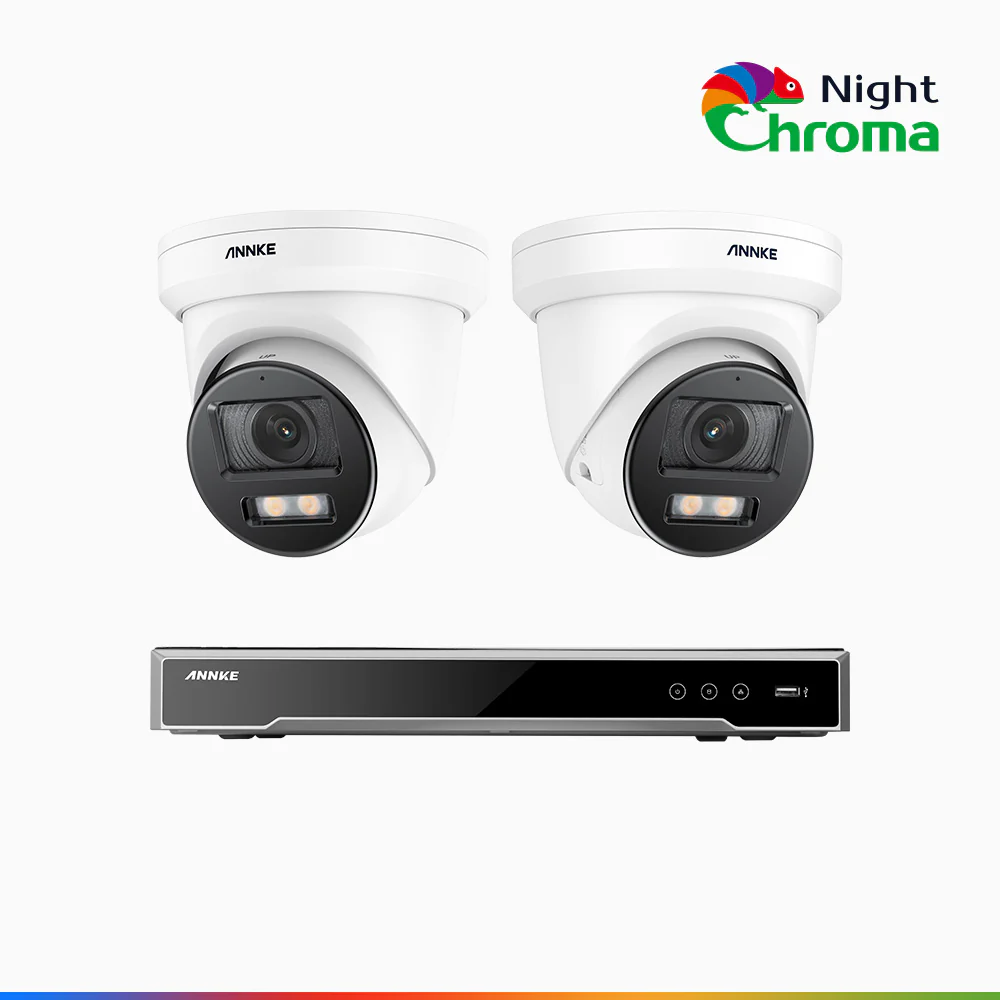 NightChroma<sup>TM</sup> NCK800 – 4K 8 Channel 2 Cameras PoE Security System, f/1.0 Super Aperture, Color Night Vision, 2CH 4K Decoding Capability, Human & Vehicle Detection, Intelligent Behavior Analysis, Built-in Mic, 124° FoV, All-Metal Housing - Image 2