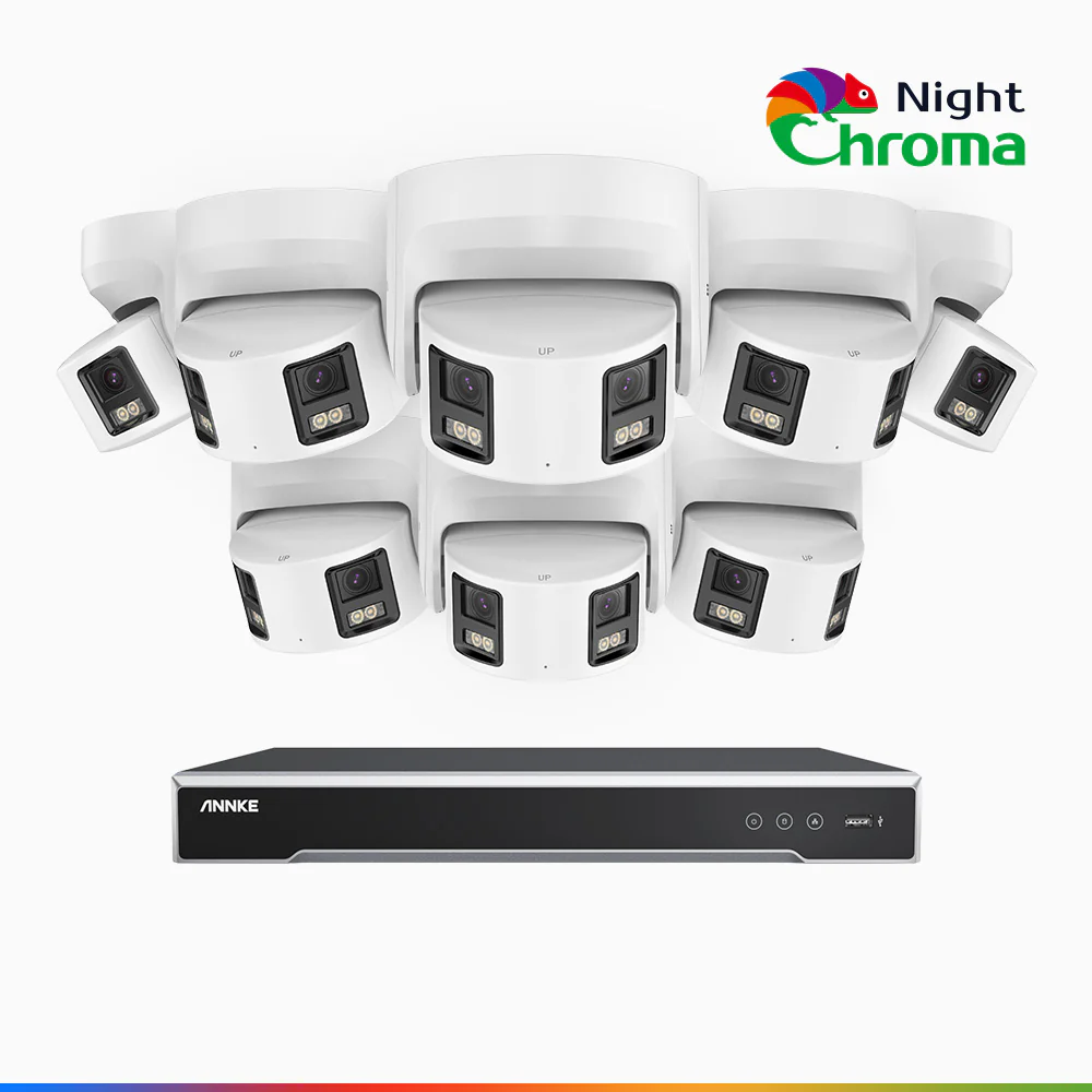 NightChroma<sup>TM</sup> NDK800 – 4K 8 Channel 8 Panoramic Dual Lens Camera PoE Security System, f/1.0 Super Aperture, Acme Color Night Vision, Active Siren and Strobe, Human & Vehicle Detection, 2CH 4K Decoding Capability, Built-in Mic ,Two-Way Audio - Image 2