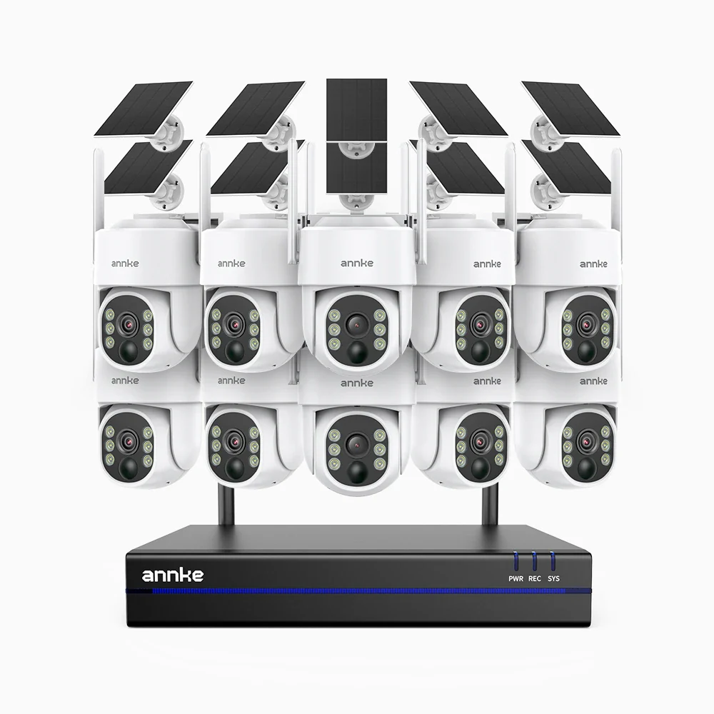 WBS400 - 4MP 16 Channel 10 Battery Cameras Outdoor Wireless NVR Security System, 2.4G & 5.8G Dual-Band WiFi, Motion Detection, Two-Way Audio, Battery & Solar Powered, 270° Pan & 90° Tilt, Cloud & Max. 256 GB Local Storage, Works with Alexa