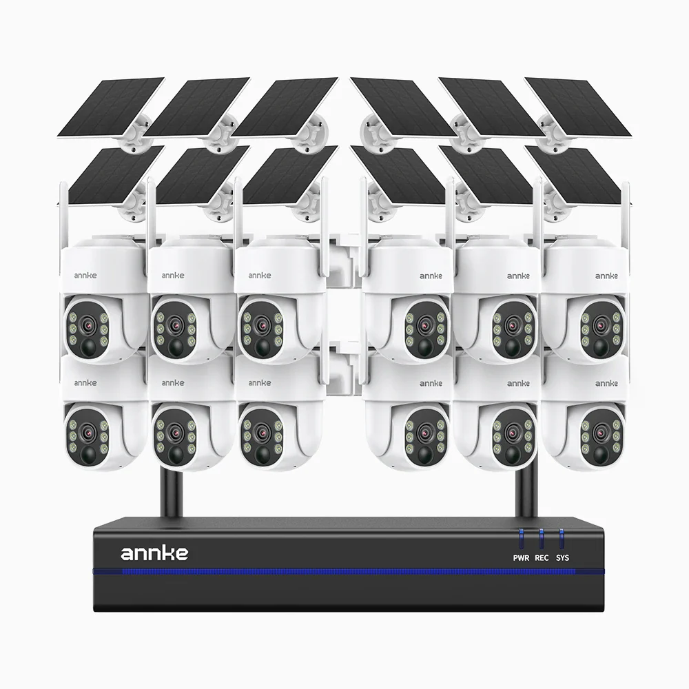 WBS400 - 4MP 16 Channel 12 Battery Cameras Outdoor Wireless NVR Security System, 2.4G & 5.8G Dual-Band WiFi, Motion Detection, Two-Way Audio, Battery & Solar Powered, 270° Pan & 90° Tilt, Cloud & Max. 256 GB Local Storage, Works with Alexa