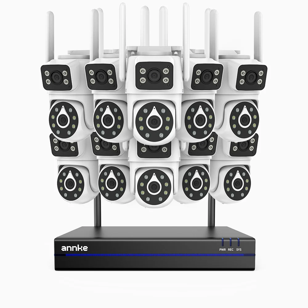 WCDS400 - 4MP 16 Channel 10 Dual-Lens WiFi Cameras Outdoor Wireless NVR Security System, 2.4G/5G Dual-Band WiFi, 350° Pan & 90° Tilt, Dual-Light Night Vision, Motion Detection, Two-Way Audio, Works with Alexa