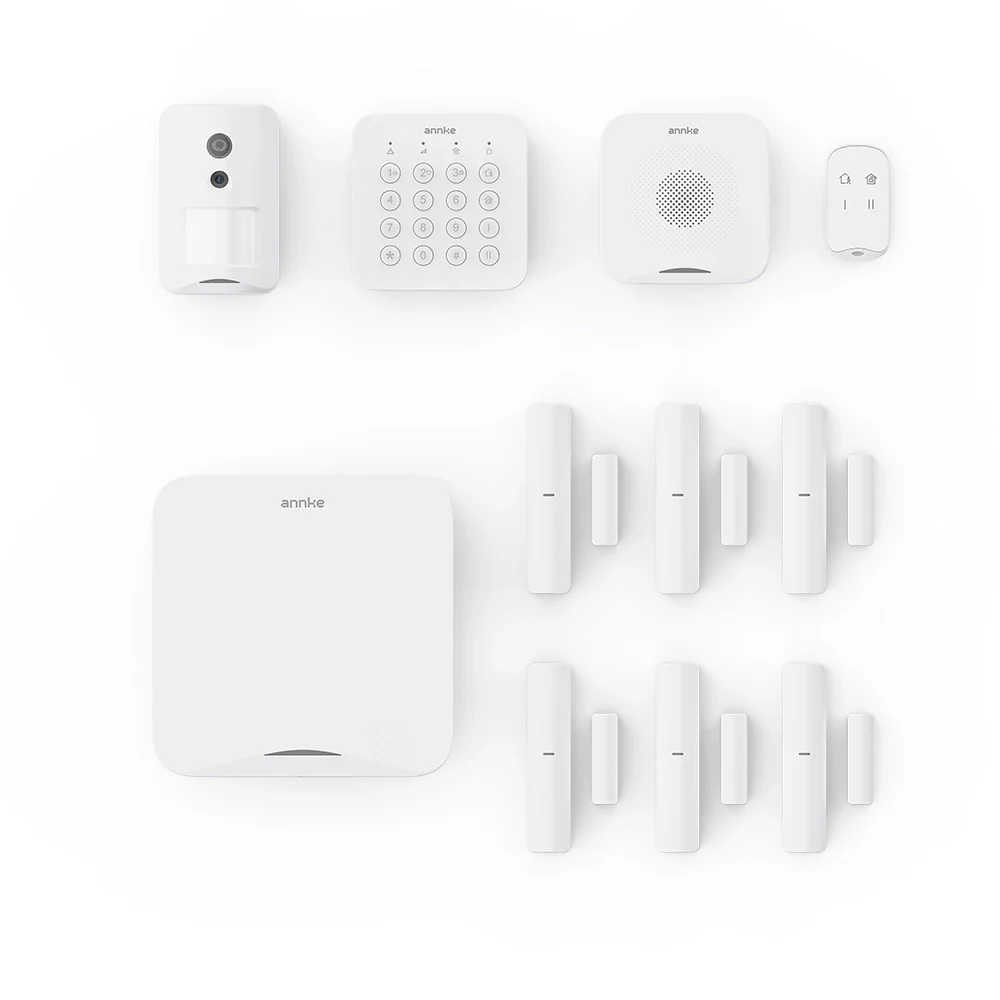 ANNKE All-in-One Wireless Alarm System with Smoke Detector, 6 Door/Window Sensors, PIR Camera Detector, Expandable DIY Home & Business Security System, 24/7 Professional Monitoring, Mobile App Control