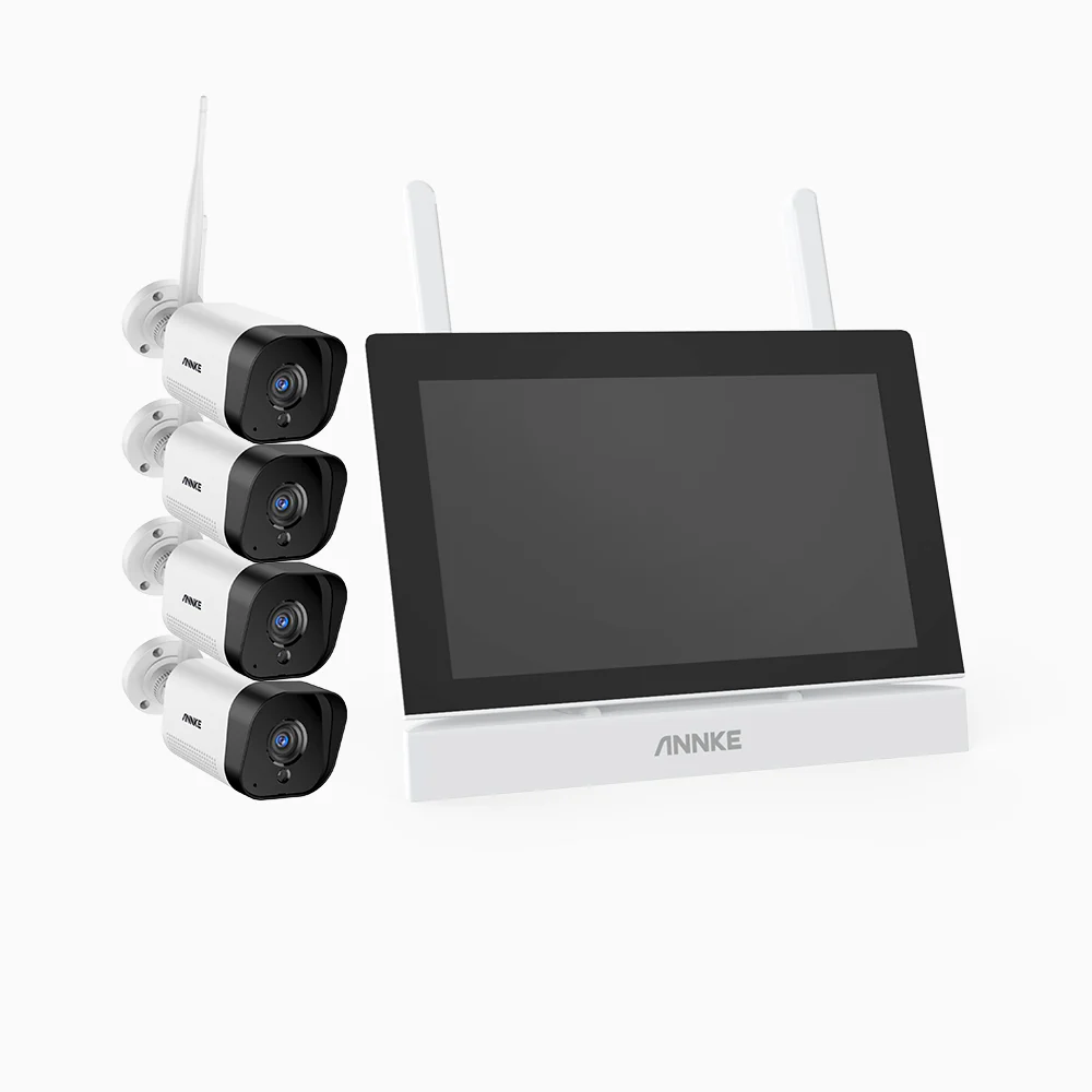 WTL300 - 3MP Super HD 4 Channel 4 Cameras Wireless NVR CCTV System with 7″ Monitor, Motion Detection, Two-Way Audio, IR Night Vision, Works with Alexa