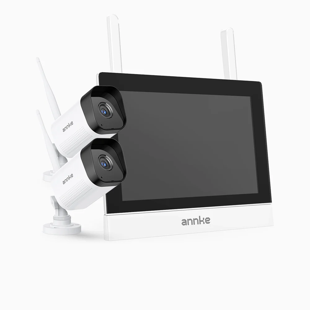 WTL500 - 5MP 4 Channel 2 Cameras Wireless NVR CCTV System with 7″ Monitor, EXIR Night Vision, Two-Way Audio, Built-in Microphone, Works with Alexa, IP66